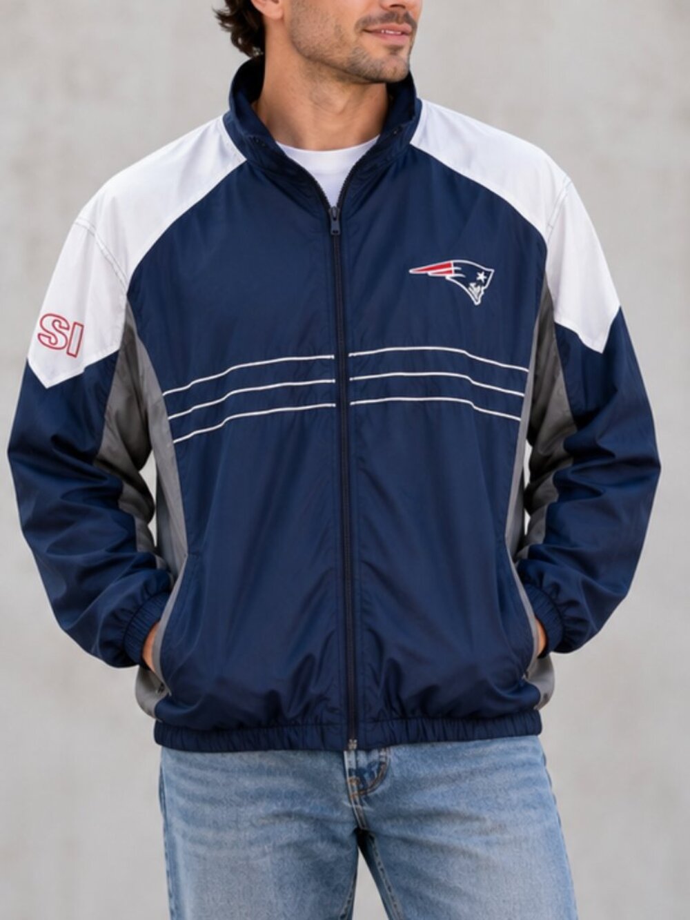 NFL Vintage New England Patriots Jacket Windbreaker Lightweight Full Zip Size XL